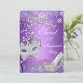 Paarse Sweet Sixteen 16 Masquerade Party Tiara Kaart (Staand voorkant)