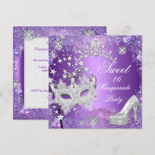 Paarse Sweet Sixteen 16 Masquerade Tiara Schoen Kaart