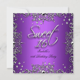 Paarse Sweet Sixteen Sweet 16 Verjaardagsfeestje Kaart