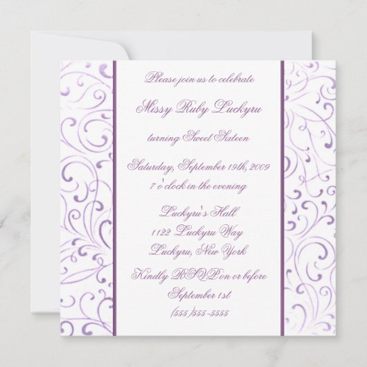 Paarse Sweet Sixteen Uitnodiging (Voorkant)