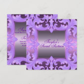 Paarse Sweet Zestien Damasontwerp Birthday Invite Kaart (Voorkant / Achterkant)