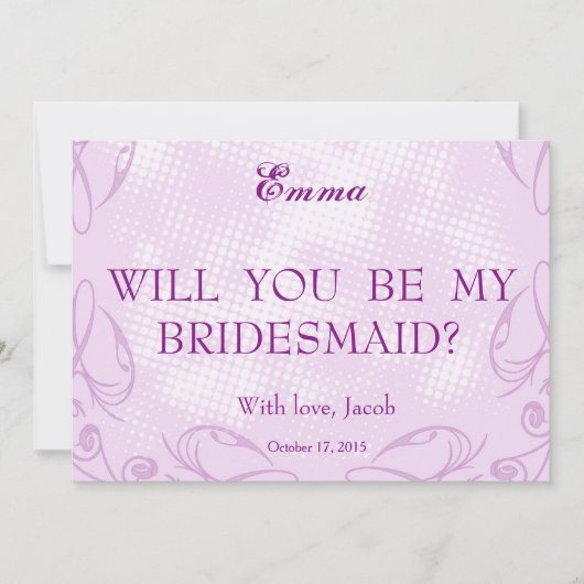 Paarse Swiler, jij wordt mijn bruidsmeisje Kaart (Voorkant)