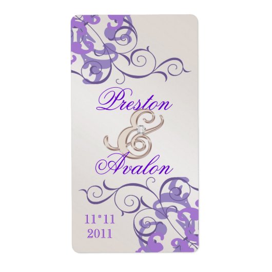Paarse Swirl Champagne Jeweled Wine Label (Voorkant)