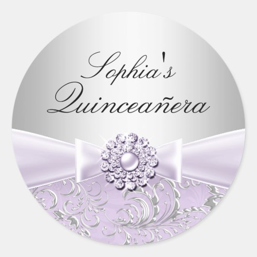 Paarse Swirl & Jewel Bow Quinceanera Sticker (Voorkant)