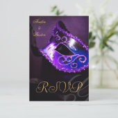 Paarse Swirl Masquerade Mask RSVP Uitnodiging (Staand voorkant)