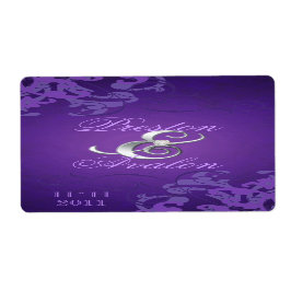 Paarse Swirl Silver Jeweled Wedding Wine Label