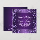 Paarse Swirl Sweet Sixteen Verjaardagsuitnodiging Kaart (Voorkant / Achterkant)