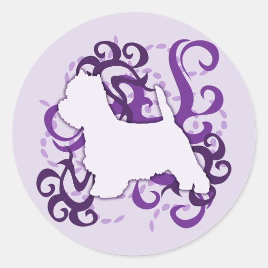 Paarse Swirl Westie Ronde Sticker (Voorkant)