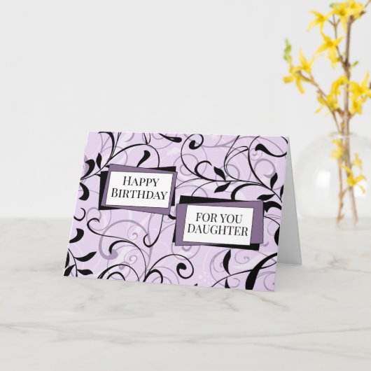Paarse Swirls Dochter Verjaardag Kaart (Gele Bloem)
