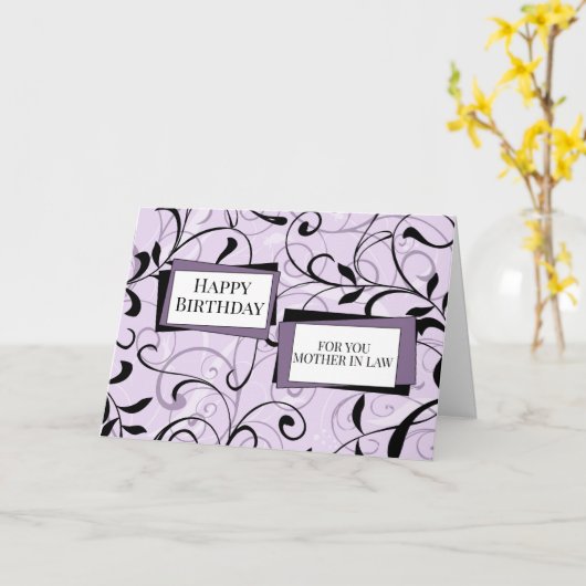 Paarse Swirls Moeder in Recht Verjaardag Kaart (Gele Bloem)
