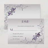  Paarse Swirls op Silver RSVP Kaartje (Voorkant / Achterkant)