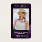 Paarse sympathie Foto Memorial Funeral Prayer Kaar Visitekaartje (Voorkant)