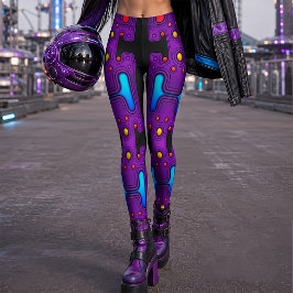 Paarse Synth 80s Android Robot Cyber Robot Leggings