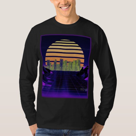 Paarse Synthwave Design Mannen T-shirt (Voorkant)