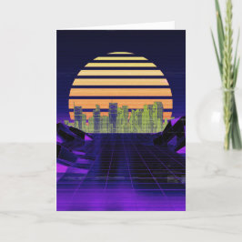 Paarse Synthwave Groeten Kaart