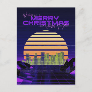 Paarse synthwave kerst feestdagenkaart