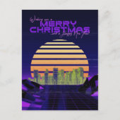Paarse synthwave kerst feestdagenkaart (Voorkant)