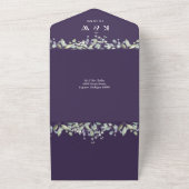 Paarse Syringa Bloemige Monogram QR Code Trouwen All In One Uitnodiging (Buitenkant)
