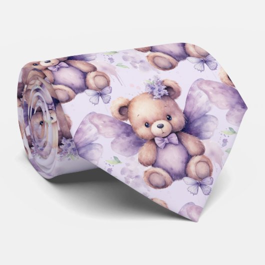 Paarse Syringa Teddybeer Herenstrikdas Stropdas (Opgerold)