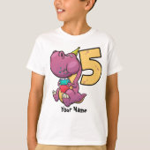 Paarse T-Rex Dinosaur 5e verjaardag T-shirt (Voorkant)