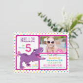 Paarse T-Rex Dinosaur Polka Dot Birthday Kaart (Staand voorkant)
