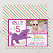 Paarse T-Rex Dinosaur Stripe Birthday Kaart (Voorkant / Achterkant)