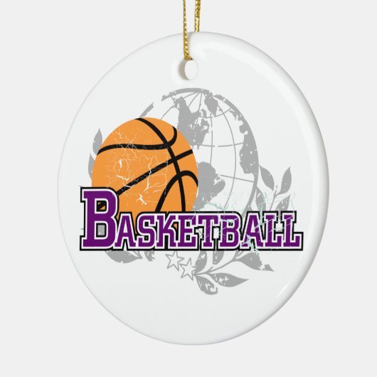 Paarse T-shirts met Basketball en Gifts Keramisch Ornament (Links)