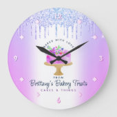 Paarse taart bakkerij glitter druppels gebak chic  grote klok (Voorkant)