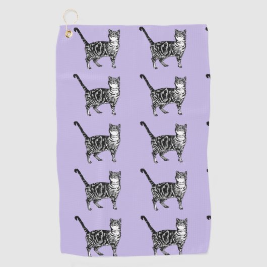 Paarse Tabby Cat Cute Cats Art Automatten Golfhanddoek (Voorkant)