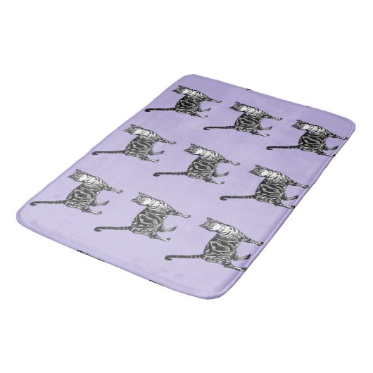 Paarse Tabby Cat Cute Cats Art Bath Mat (Gekanteld)
