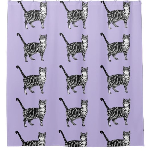 Paarse Tabby Cat Schattigee Katten Kunst Douchegor Douchegordijn (Voorkant)