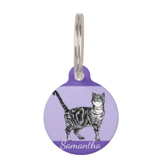 Paarse Tabby Kat Katten Huisdier Label Huisdierpenning