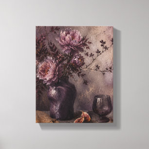 Paarse tafel bij vijf – Bloemstilleven Canvas Afdruk