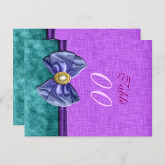 Paarse "tafel nummer" blauwgroen bruiloft Damask Briefkaart (Voorkant / Achterkant)