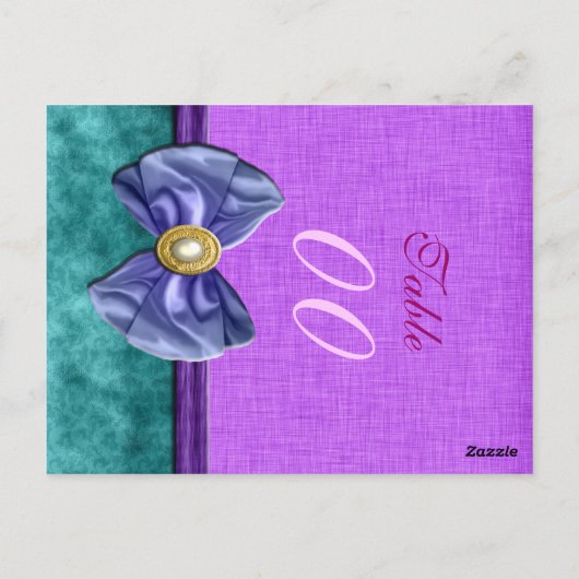 Paarse "tafel nummer" blauwgroen bruiloft Damask Briefkaart (Achterkant)