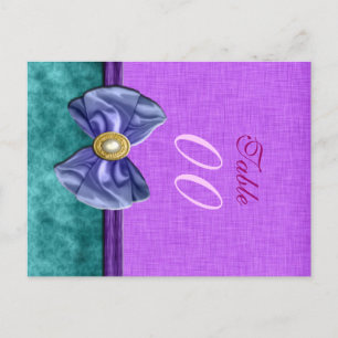 Paarse "tafel nummer" blauwgroen bruiloft Damask Briefkaart