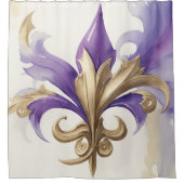Paarse Tan Fleur de Lis Aquarel Douchegordijn (Voorkant)