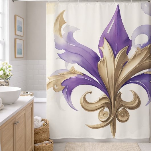 Paarse Tan Fleur de Lis Aquarel Douchegordijn