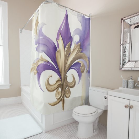 Paarse Tan Fleur de Lis Waterverf Douchegordijn (In situ)