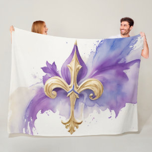 Paarse Tan Fleur de Lis Waterverf Fleece Deken