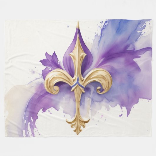 Paarse Tan Fleur de Lis Waterverf Fleece Deken (Voorkant (Horizontaal))