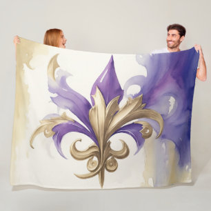 Paarse Tan Fleur de Lis Waterverf Fleece Deken