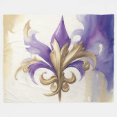 Paarse Tan Fleur de Lis Waterverf Fleece Deken (Voorkant (Horizontaal))