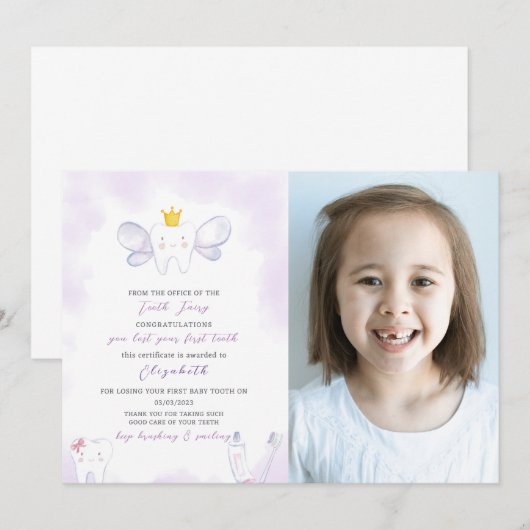 Paarse tand fee brief met foto kaart (Voorkant / Achterkant)