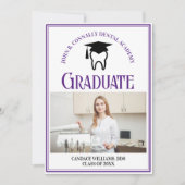 Paarse Tandheelkundige School Foto Custom Afstuder Aankondiging (Voorkant)