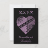 Paarse tandwielen hart RSVP bruiloft elegant (Voorkant)