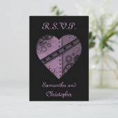 Paarse tandwielen hart RSVP bruiloft elegant (Staand voorkant)
