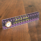 Paarse tapestry Elegance Desk Naambordje (Zijkant)