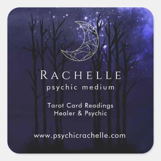 Paarse Tarot Kaart Fysisch Medium met Maansterren Vierkante Sticker (Voorkant)
