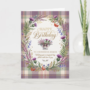 Paarse Tartan Distel Verjaardag Kaart